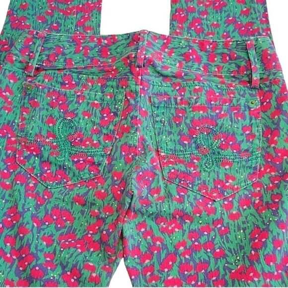 Lilly Pulitzer Worth Skinny Mini Jeans Green & Pink Floral Women’s Size 2 - Picture 5 of 9